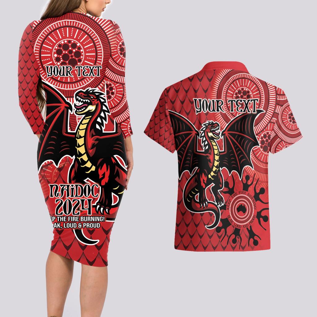 Personalised Dragons NAIDOC Week 2024 Couples Matching Long Sleeve Bodycon Dress and Hawaiian Shirt Aboriginal Fire Burning Sparks