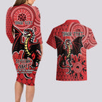 Personalised Dragons NAIDOC Week 2024 Couples Matching Long Sleeve Bodycon Dress and Hawaiian Shirt Aboriginal Fire Burning Sparks