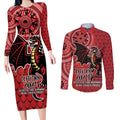 Personalised Dragons NAIDOC Week 2024 Couples Matching Long Sleeve Bodycon Dress and Long Sleeve Button Shirt Aboriginal Fire Burning Sparks