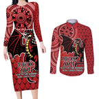 Personalised Dragons NAIDOC Week 2024 Couples Matching Long Sleeve Bodycon Dress and Long Sleeve Button Shirt Aboriginal Fire Burning Sparks
