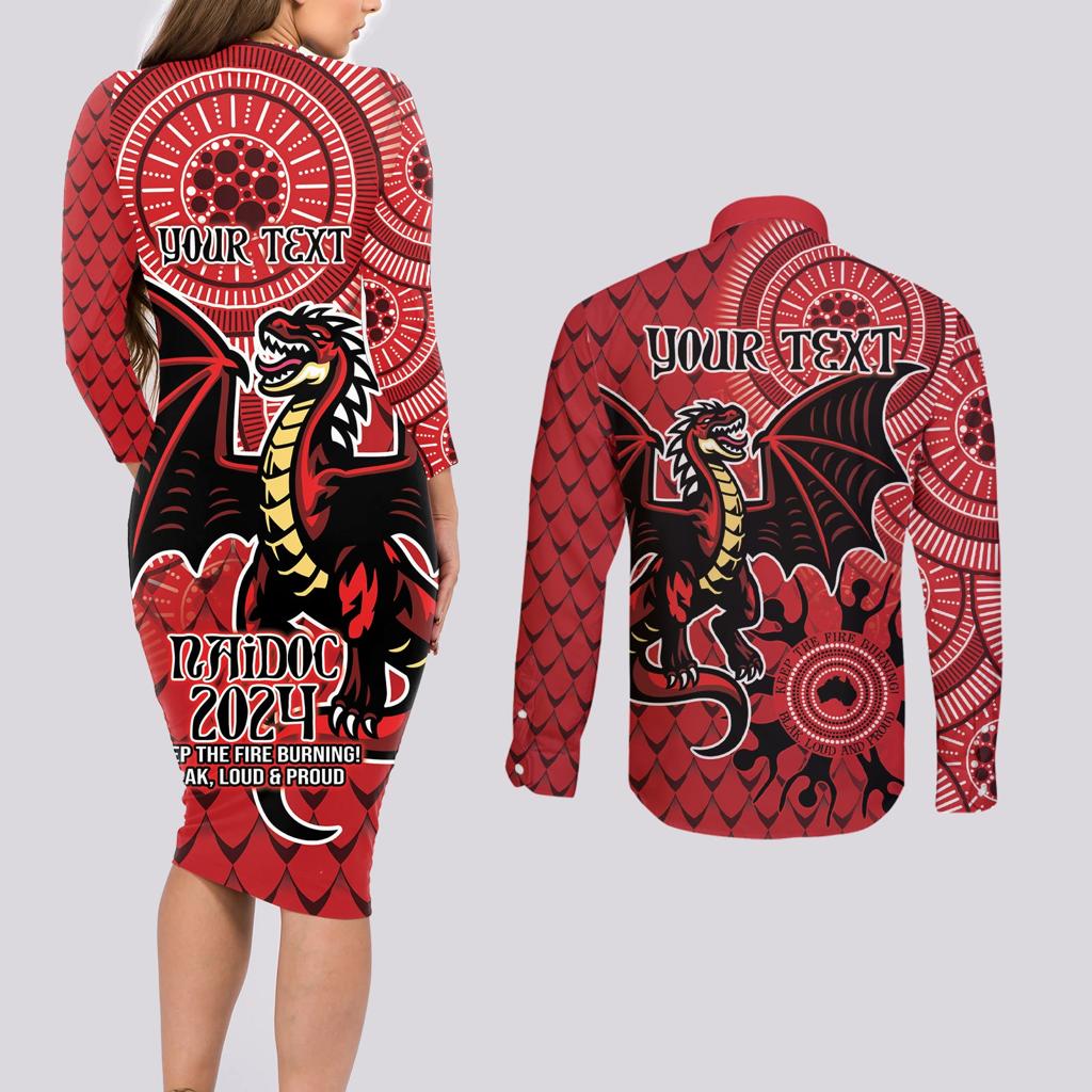 Personalised Dragons NAIDOC Week 2024 Couples Matching Long Sleeve Bodycon Dress and Long Sleeve Button Shirt Aboriginal Fire Burning Sparks
