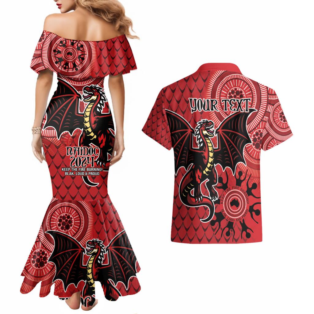 Personalised Dragons NAIDOC Week 2024 Couples Matching Mermaid Dress and Hawaiian Shirt Aboriginal Fire Burning Sparks