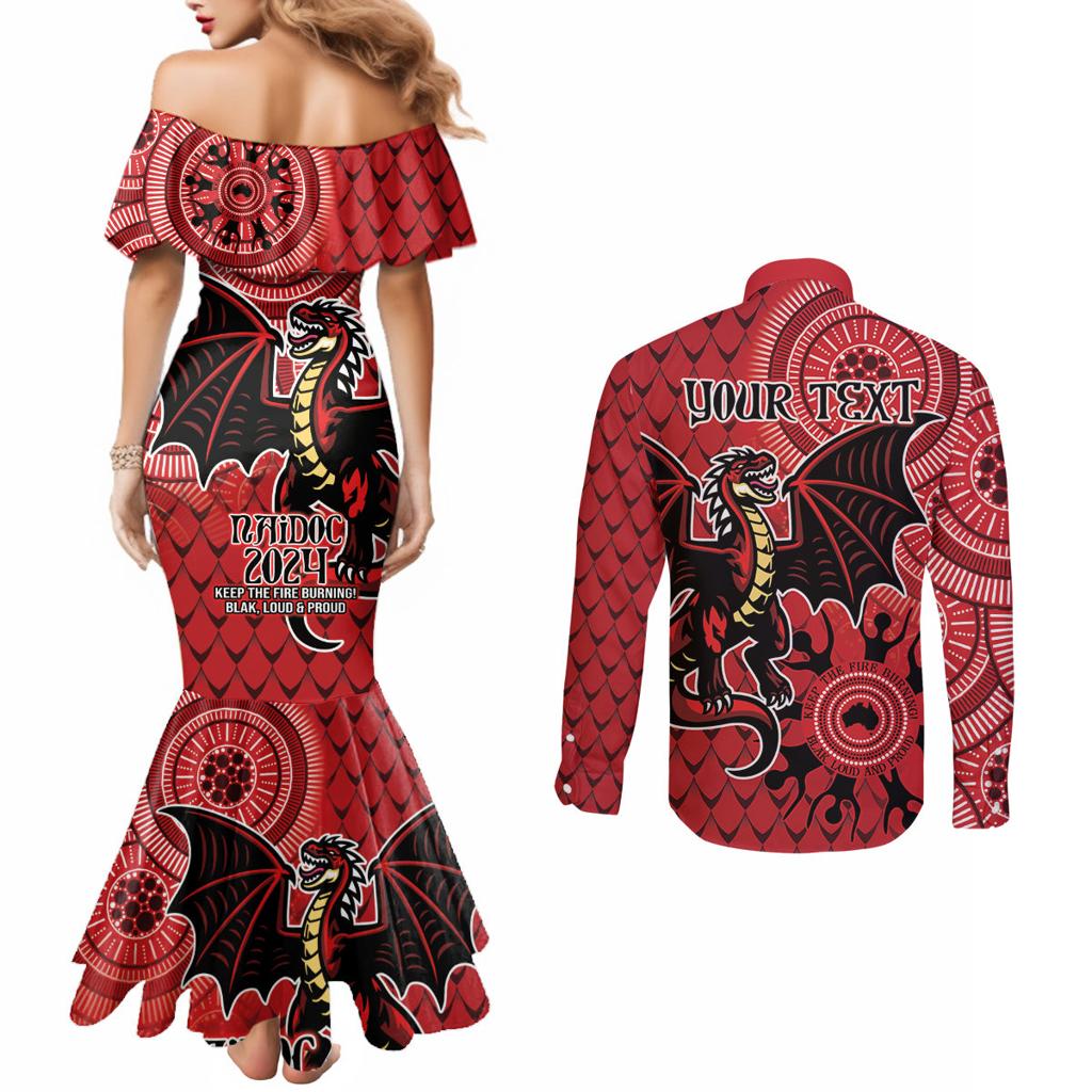 Personalised Dragons NAIDOC Week 2024 Couples Matching Mermaid Dress and Long Sleeve Button Shirt Aboriginal Fire Burning Sparks