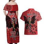 Personalised Dragons NAIDOC Week 2024 Couples Matching Off Shoulder Maxi Dress and Hawaiian Shirt Aboriginal Fire Burning Sparks