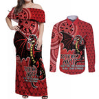 Personalised Dragons NAIDOC Week 2024 Couples Matching Off Shoulder Maxi Dress and Long Sleeve Button Shirt Aboriginal Fire Burning Sparks