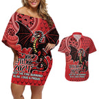 Personalised Dragons NAIDOC Week 2024 Couples Matching Off Shoulder Short Dress and Hawaiian Shirt Aboriginal Fire Burning Sparks