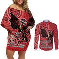 Personalised Dragons NAIDOC Week 2024 Couples Matching Off Shoulder Short Dress and Long Sleeve Button Shirt Aboriginal Fire Burning Sparks