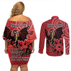 Personalised Dragons NAIDOC Week 2024 Couples Matching Off Shoulder Short Dress and Long Sleeve Button Shirt Aboriginal Fire Burning Sparks