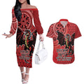 Personalised Dragons NAIDOC Week 2024 Couples Matching Off The Shoulder Long Sleeve Dress and Hawaiian Shirt Aboriginal Fire Burning Sparks