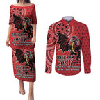 Personalised Dragons NAIDOC Week 2024 Couples Matching Puletasi and Long Sleeve Button Shirt Aboriginal Fire Burning Sparks