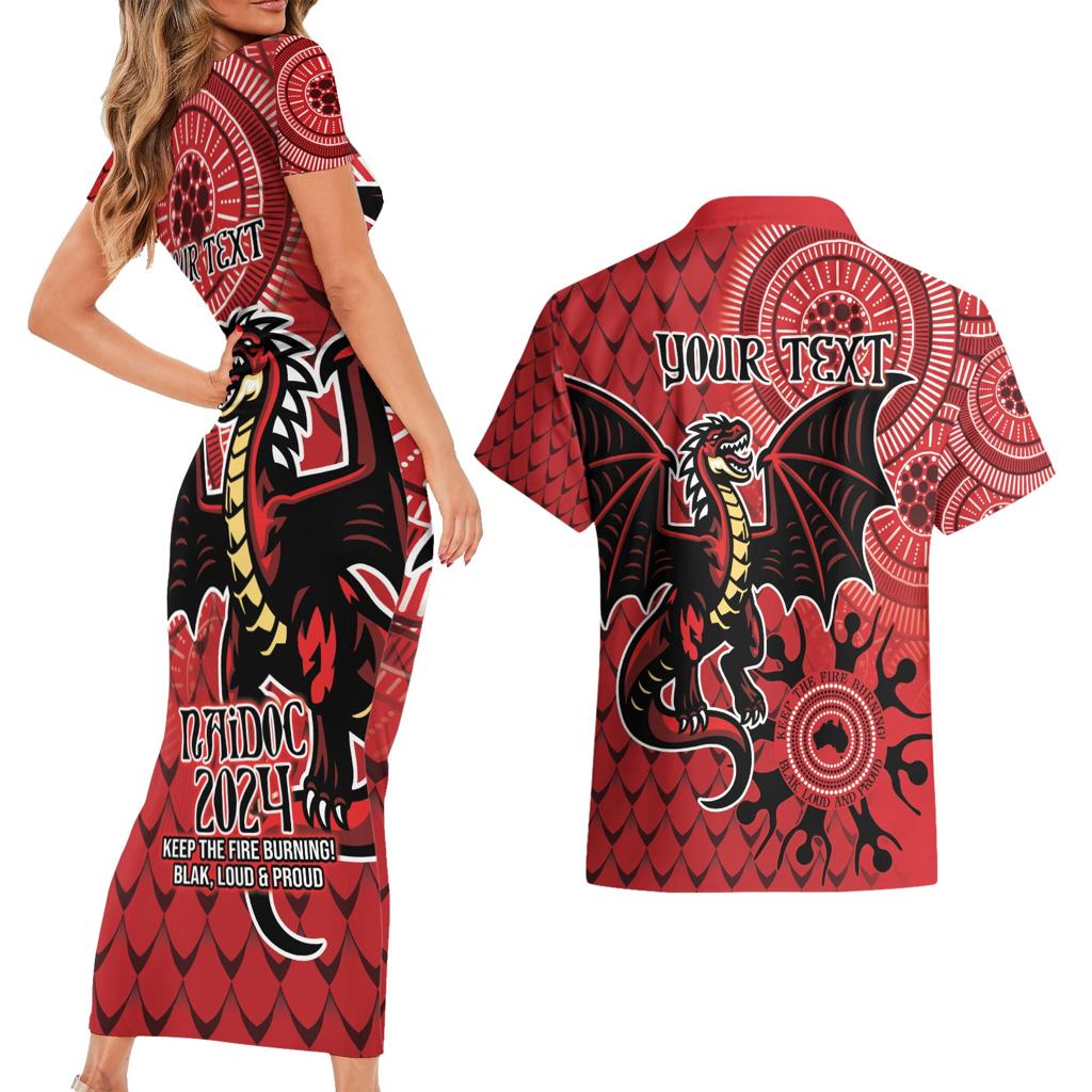 Personalised Dragons NAIDOC Week 2024 Couples Matching Short Sleeve Bodycon Dress and Hawaiian Shirt Aboriginal Fire Burning Sparks
