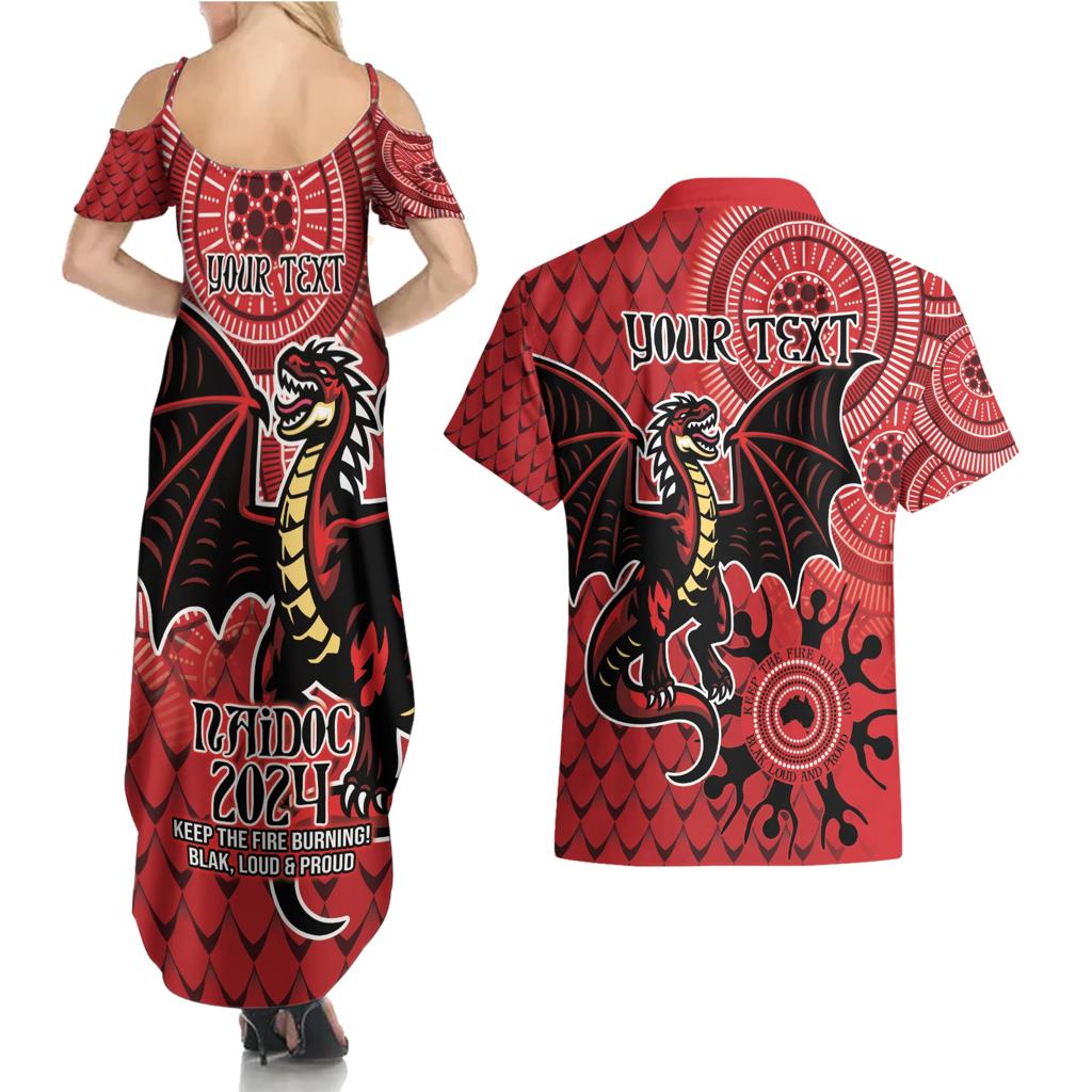 Personalised Dragons NAIDOC Week 2024 Couples Matching Summer Maxi Dress and Hawaiian Shirt Aboriginal Fire Burning Sparks