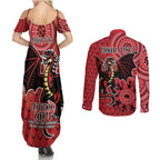 Personalised Dragons NAIDOC Week 2024 Couples Matching Summer Maxi Dress and Long Sleeve Button Shirt Aboriginal Fire Burning Sparks