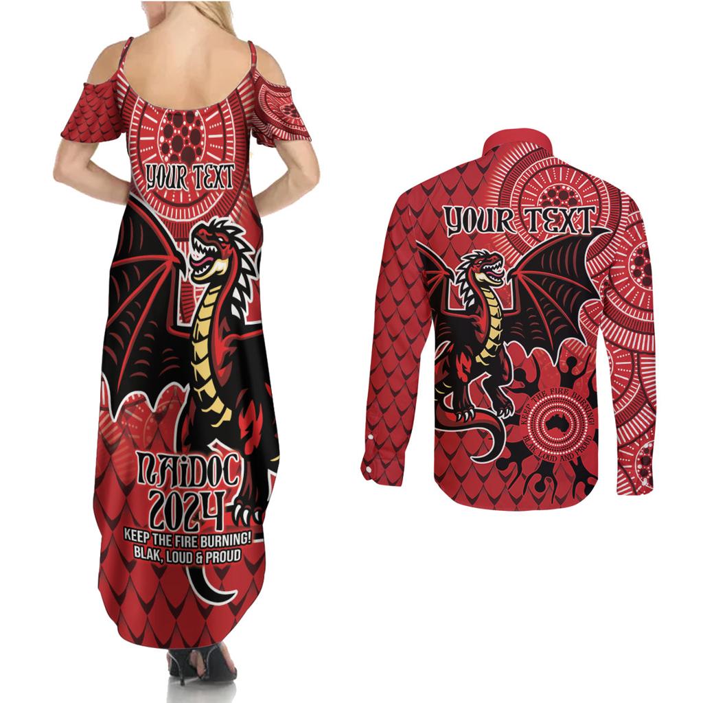 Personalised Dragons NAIDOC Week 2024 Couples Matching Summer Maxi Dress and Long Sleeve Button Shirt Aboriginal Fire Burning Sparks