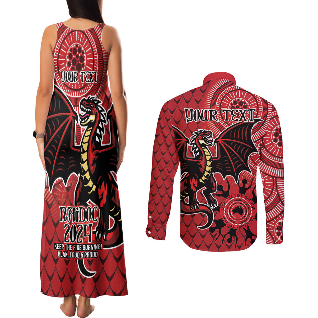 Personalised Dragons NAIDOC Week 2024 Couples Matching Tank Maxi Dress and Long Sleeve Button Shirt Aboriginal Fire Burning Sparks