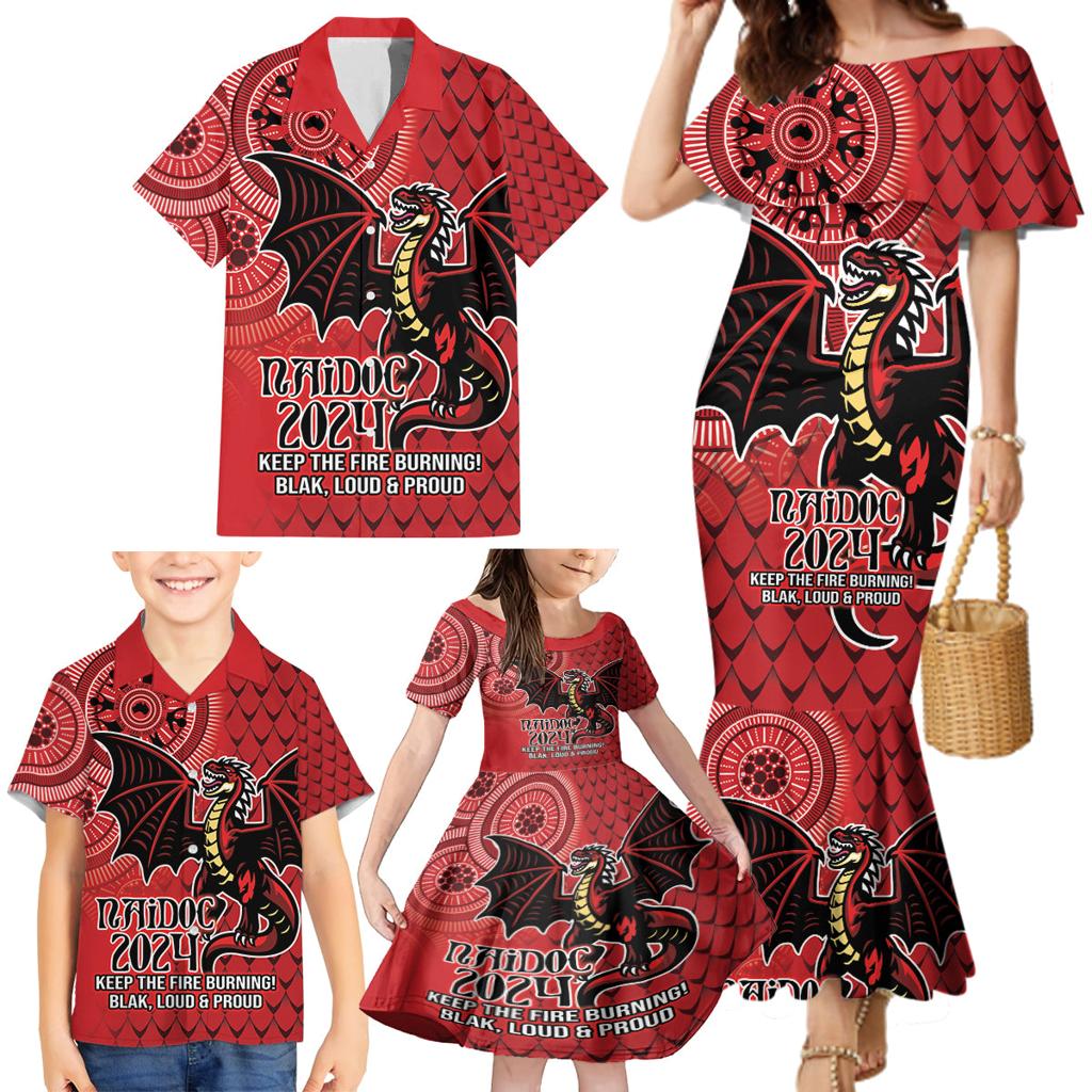 Personalised Dragons NAIDOC Week 2024 Family Matching Mermaid Dress and Hawaiian Shirt Aboriginal Fire Burning Sparks