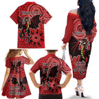Personalised Dragons NAIDOC Week 2024 Family Matching Off The Shoulder Long Sleeve Dress and Hawaiian Shirt Aboriginal Fire Burning Sparks