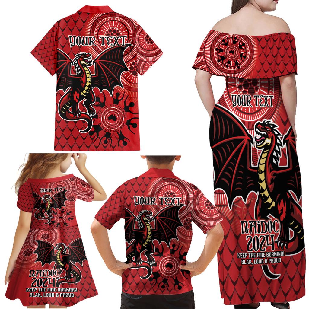 Personalised Dragons NAIDOC Week 2024 Family Matching Off Shoulder Maxi Dress and Hawaiian Shirt Aboriginal Fire Burning Sparks