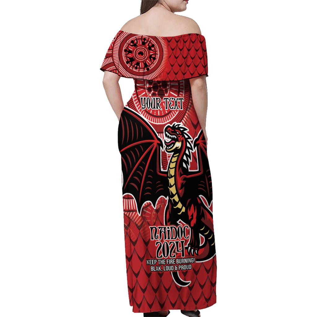 Personalised Dragons NAIDOC Week 2024 Family Matching Off Shoulder Maxi Dress and Hawaiian Shirt Aboriginal Fire Burning Sparks
