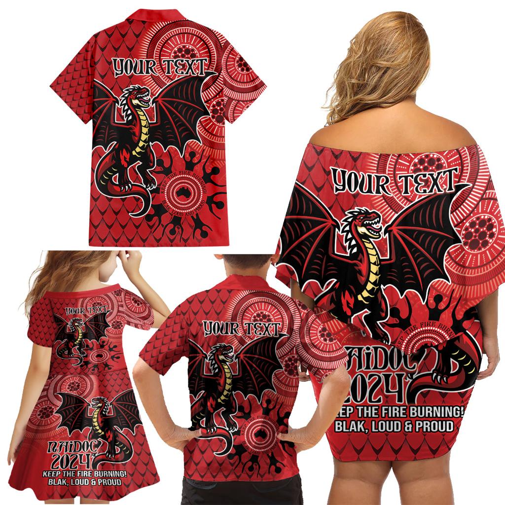 Personalised Dragons NAIDOC Week 2024 Family Matching Off Shoulder Short Dress and Hawaiian Shirt Aboriginal Fire Burning Sparks