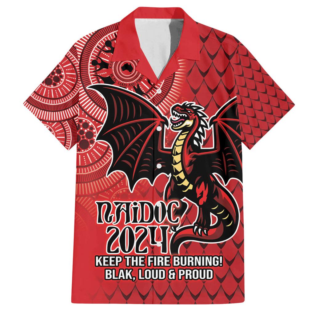 Personalised Dragons NAIDOC Week 2024 Family Matching Off Shoulder Short Dress and Hawaiian Shirt Aboriginal Fire Burning Sparks