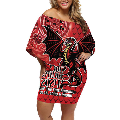 Personalised Dragons NAIDOC Week 2024 Family Matching Off Shoulder Short Dress and Hawaiian Shirt Aboriginal Fire Burning Sparks