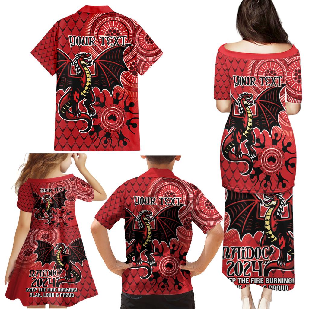 Personalised Dragons NAIDOC Week 2024 Family Matching Puletasi and Hawaiian Shirt Aboriginal Fire Burning Sparks