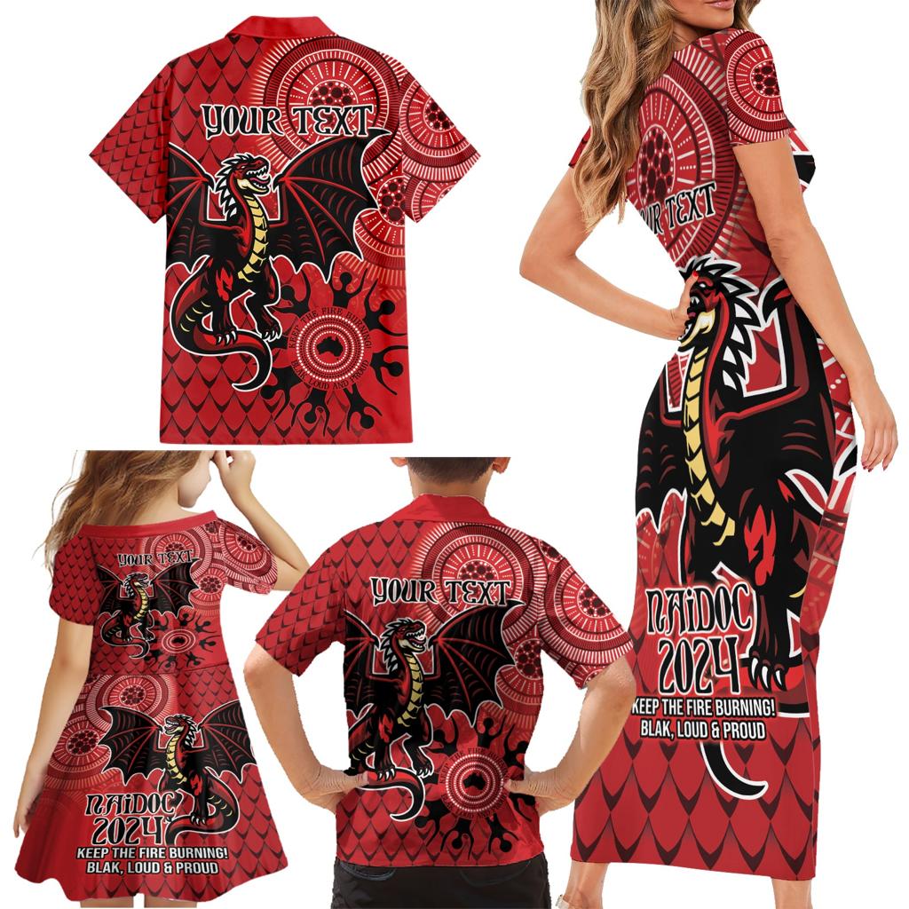 Personalised Dragons NAIDOC Week 2024 Family Matching Short Sleeve Bodycon Dress and Hawaiian Shirt Aboriginal Fire Burning Sparks