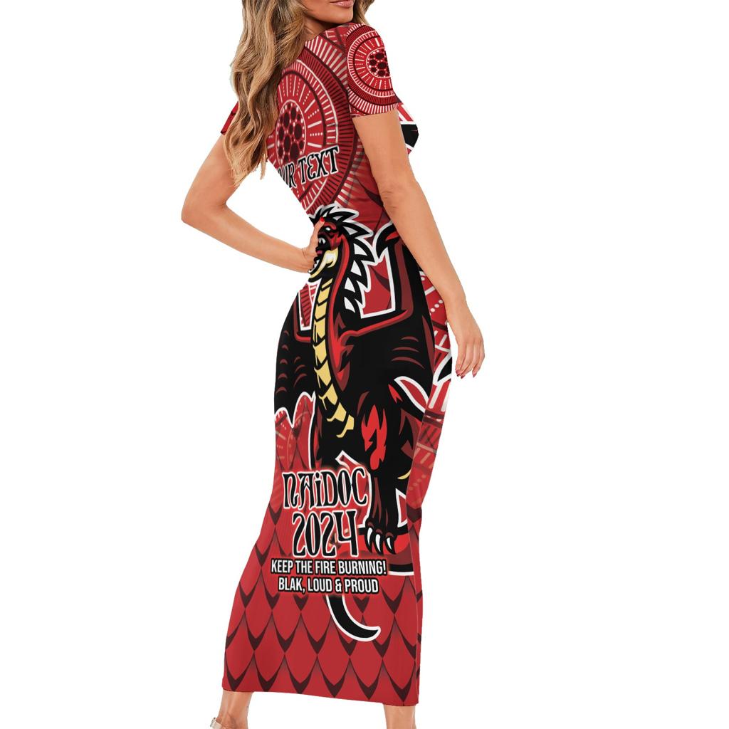 Personalised Dragons NAIDOC Week 2024 Family Matching Short Sleeve Bodycon Dress and Hawaiian Shirt Aboriginal Fire Burning Sparks