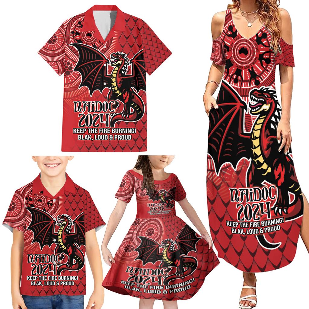 Personalised Dragons NAIDOC Week 2024 Family Matching Summer Maxi Dress and Hawaiian Shirt Aboriginal Fire Burning Sparks