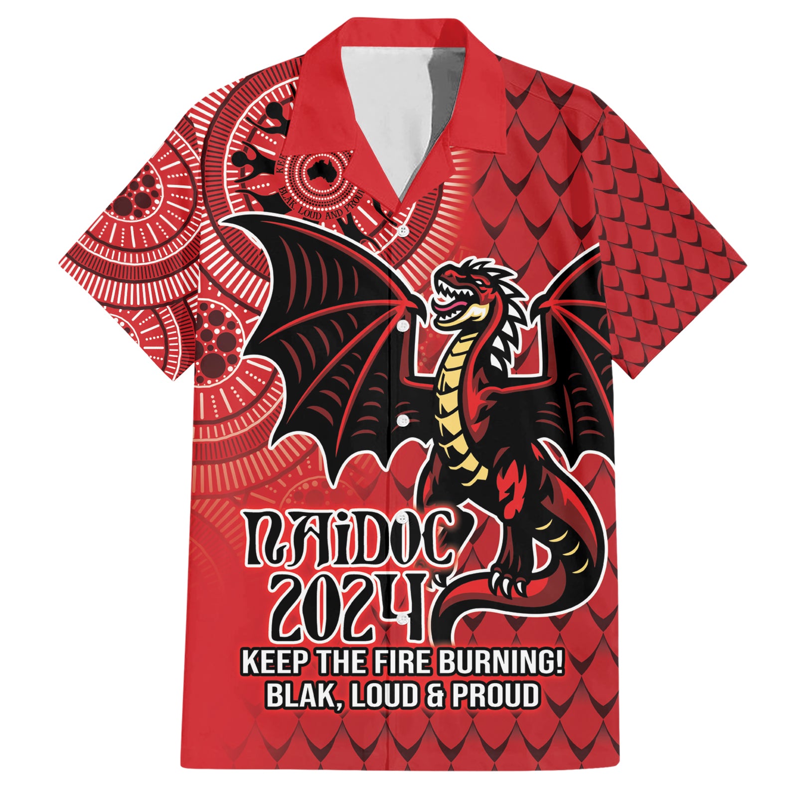 Personalised Dragons NAIDOC Week 2024 Hawaiian Shirt Aboriginal Fire Burning Sparks