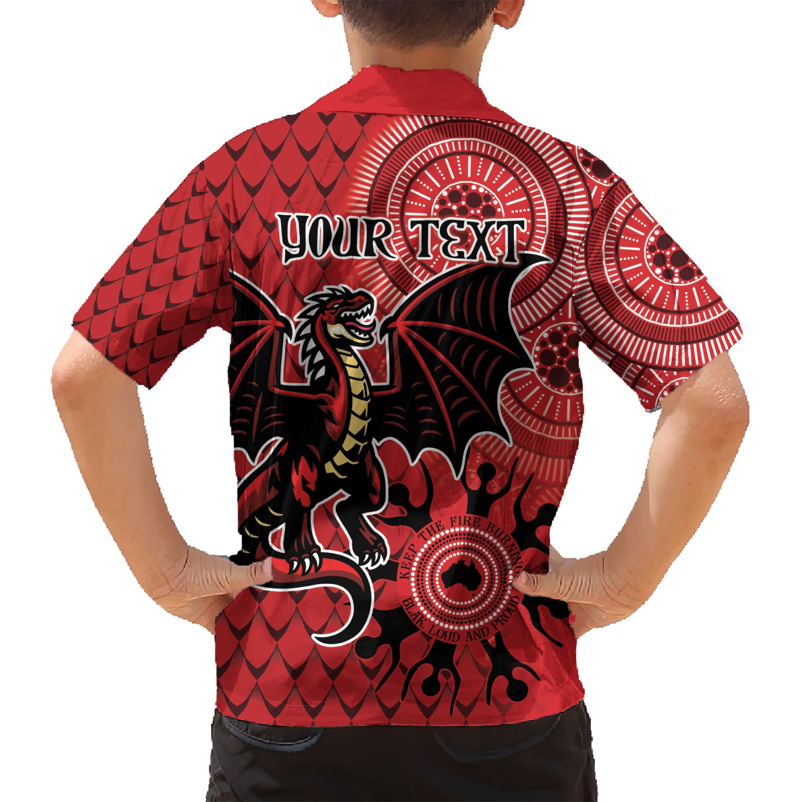 Personalised Dragons NAIDOC Week 2024 Kid Hawaiian Shirt Aboriginal Fire Burning Sparks