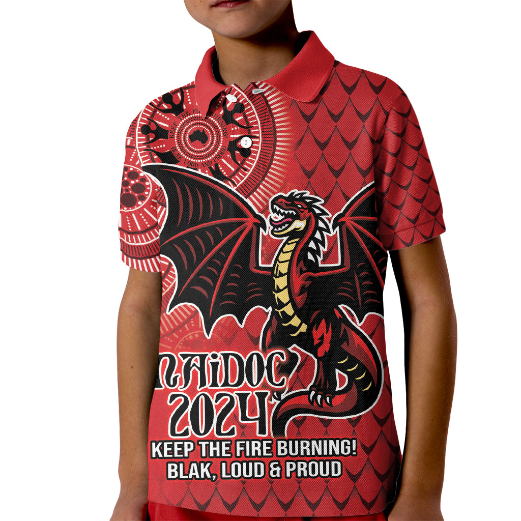 Personalised Dragons NAIDOC Week 2024 Kid Polo Shirt Aboriginal Fire Burning Sparks