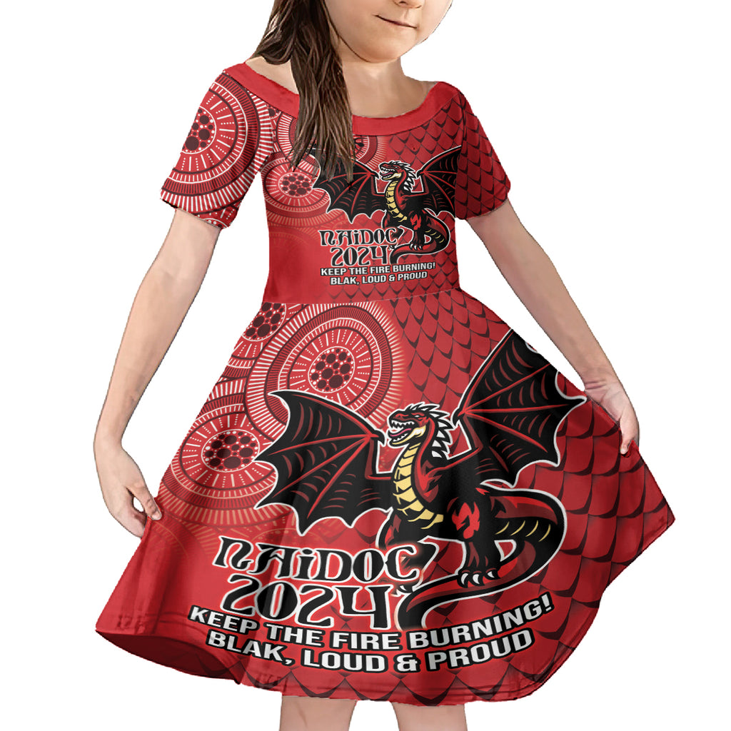 Personalised Dragons NAIDOC Week 2024 Kid Short Sleeve Dress Aboriginal Fire Burning Sparks