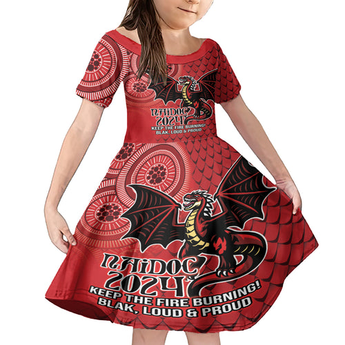 Personalised Dragons NAIDOC Week 2024 Kid Short Sleeve Dress Aboriginal Fire Burning Sparks