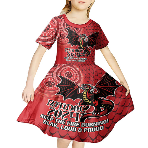 Personalised Dragons NAIDOC Week 2024 Kid Short Sleeve Dress Aboriginal Fire Burning Sparks