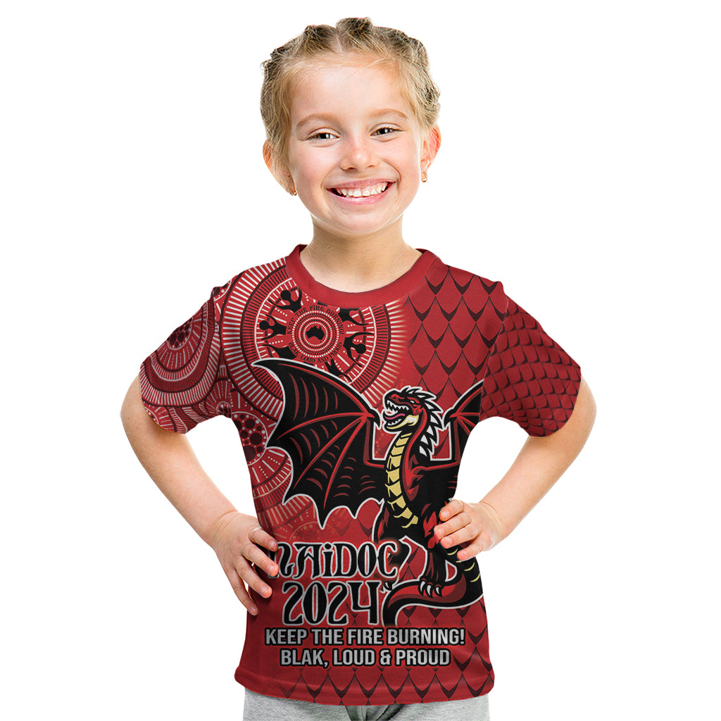 Personalised Dragons NAIDOC Week 2024 Kid T Shirt Aboriginal Fire Burning Sparks