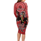 Personalised Dragons NAIDOC Week 2024 Long Sleeve Bodycon Dress Aboriginal Fire Burning Sparks