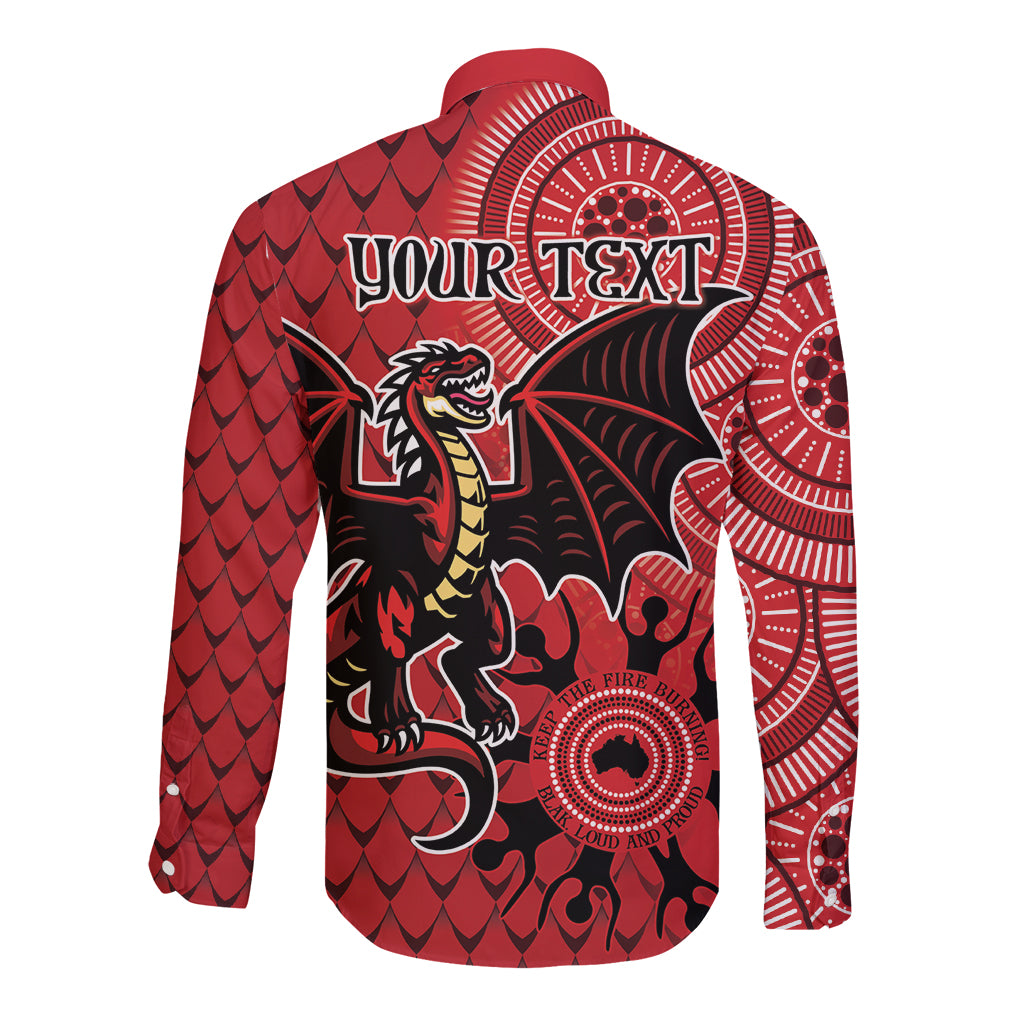 Personalised Dragons NAIDOC Week 2024 Long Sleeve Button Shirt Aboriginal Fire Burning Sparks