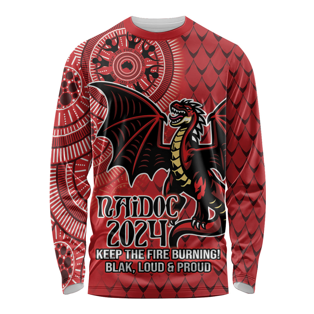 Personalised Dragons NAIDOC Week 2024 Long Sleeve Shirt Aboriginal Fire Burning Sparks