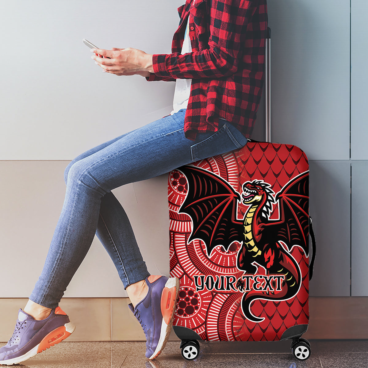 Personalised Dragons NAIDOC Week 2024 Luggage Cover Aboriginal Fire Burning Sparks