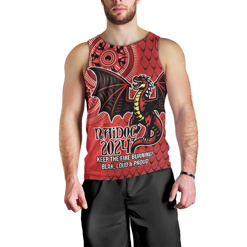 Personalised Dragons NAIDOC Week 2024 Men Tank Top Aboriginal Fire Burning Sparks