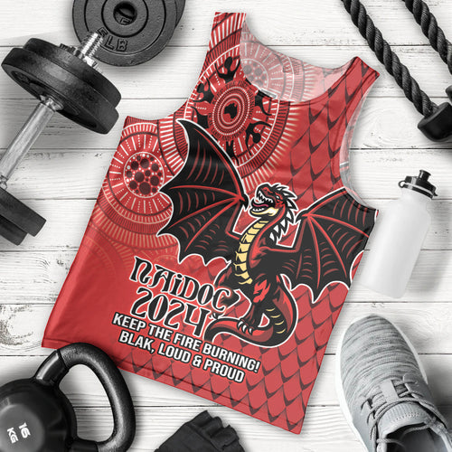 Personalised Dragons NAIDOC Week 2024 Men Tank Top Aboriginal Fire Burning Sparks