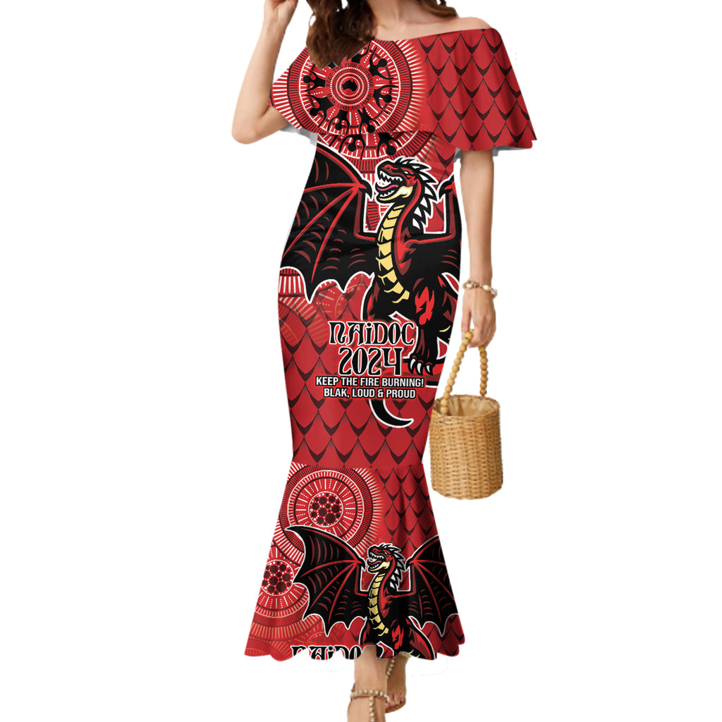Personalised Dragons NAIDOC Week 2024 Mermaid Dress Aboriginal Fire Burning Sparks