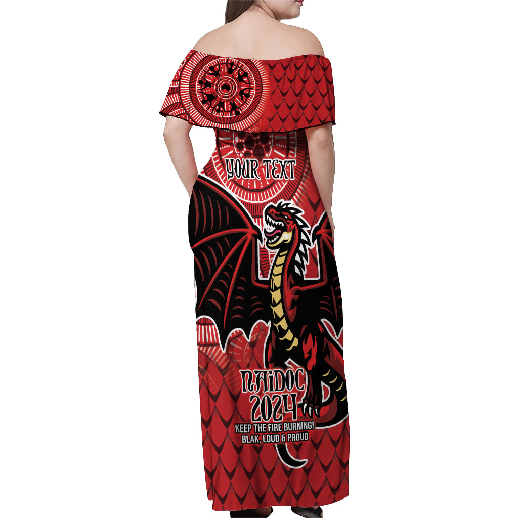 Personalised Dragons NAIDOC Week 2024 Off Shoulder Maxi Dress Aboriginal Fire Burning Sparks
