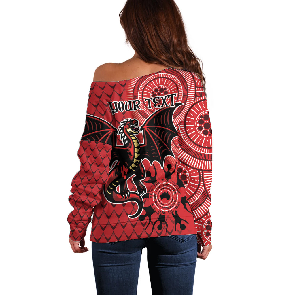 Personalised Dragons NAIDOC Week 2024 Off Shoulder Sweater Aboriginal Fire Burning Sparks