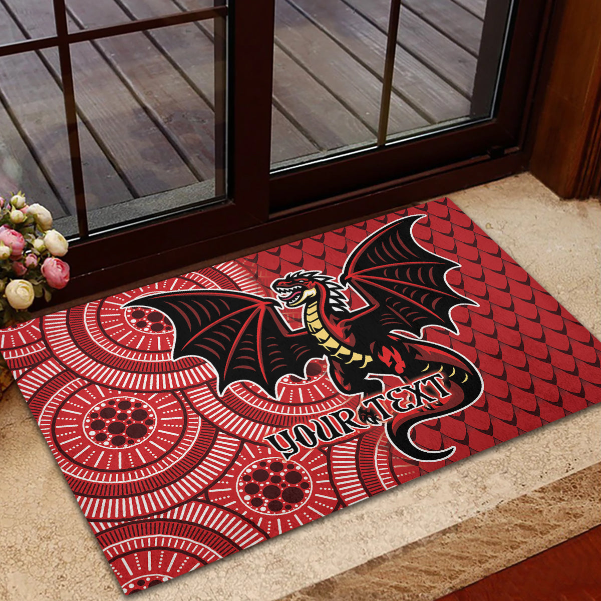 Personalised Dragons NAIDOC Week 2024 Rubber Doormat Aboriginal Fire Burning Sparks