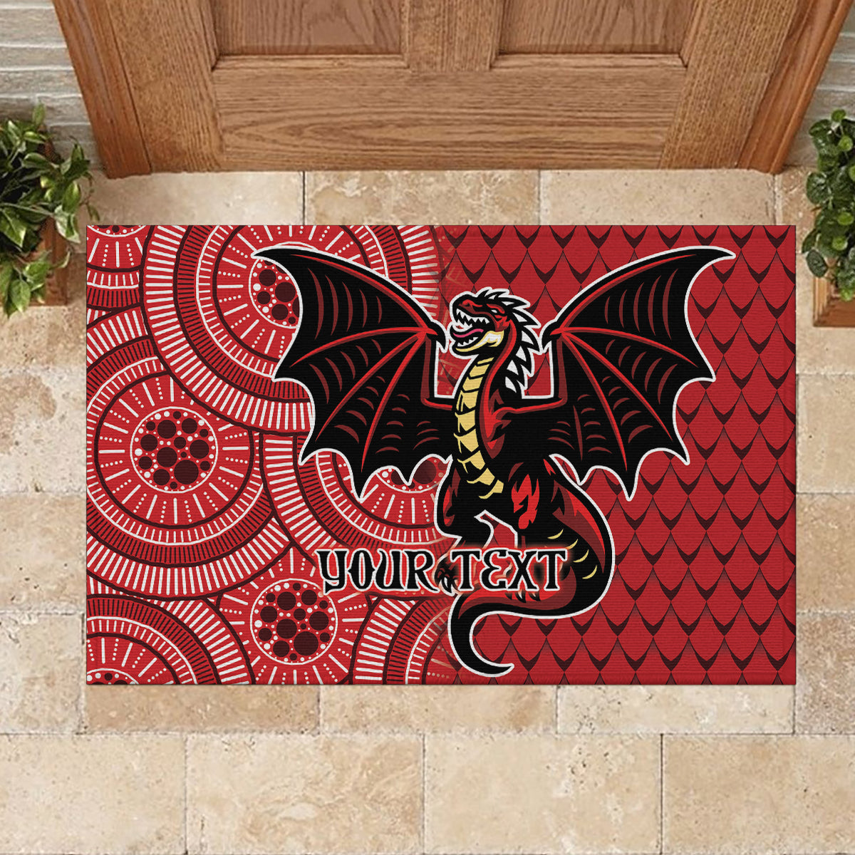 Personalised Dragons NAIDOC Week 2024 Rubber Doormat Aboriginal Fire Burning Sparks