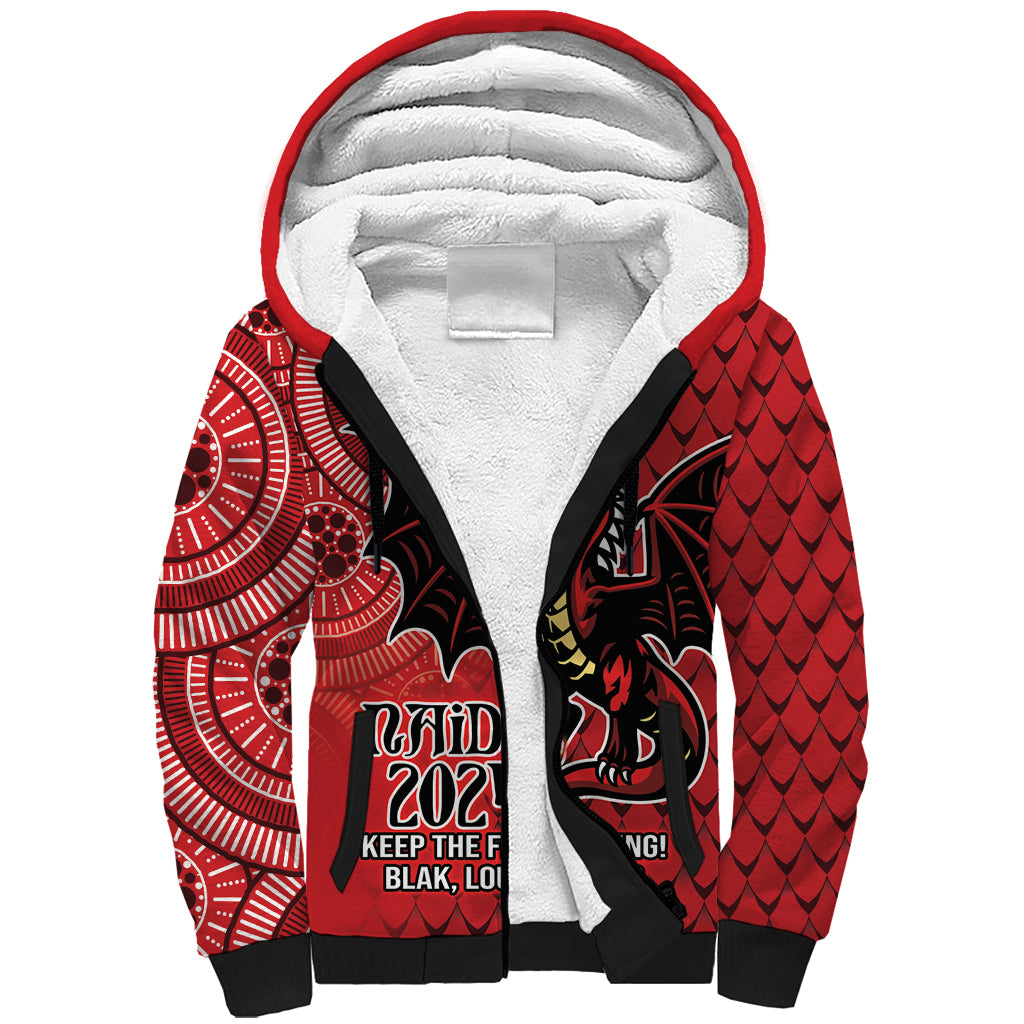 Personalised Dragons NAIDOC Week 2024 Sherpa Hoodie Aboriginal Fire Burning Sparks