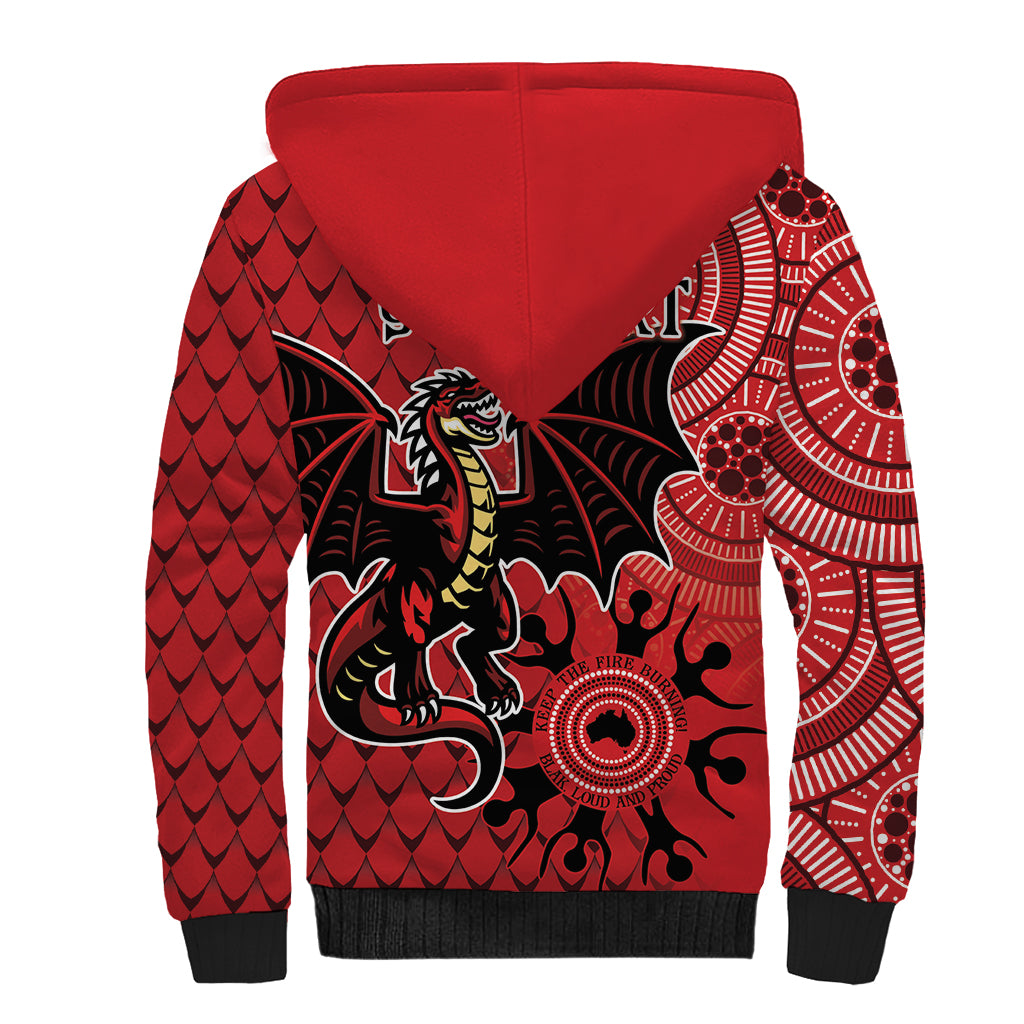 Personalised Dragons NAIDOC Week 2024 Sherpa Hoodie Aboriginal Fire Burning Sparks